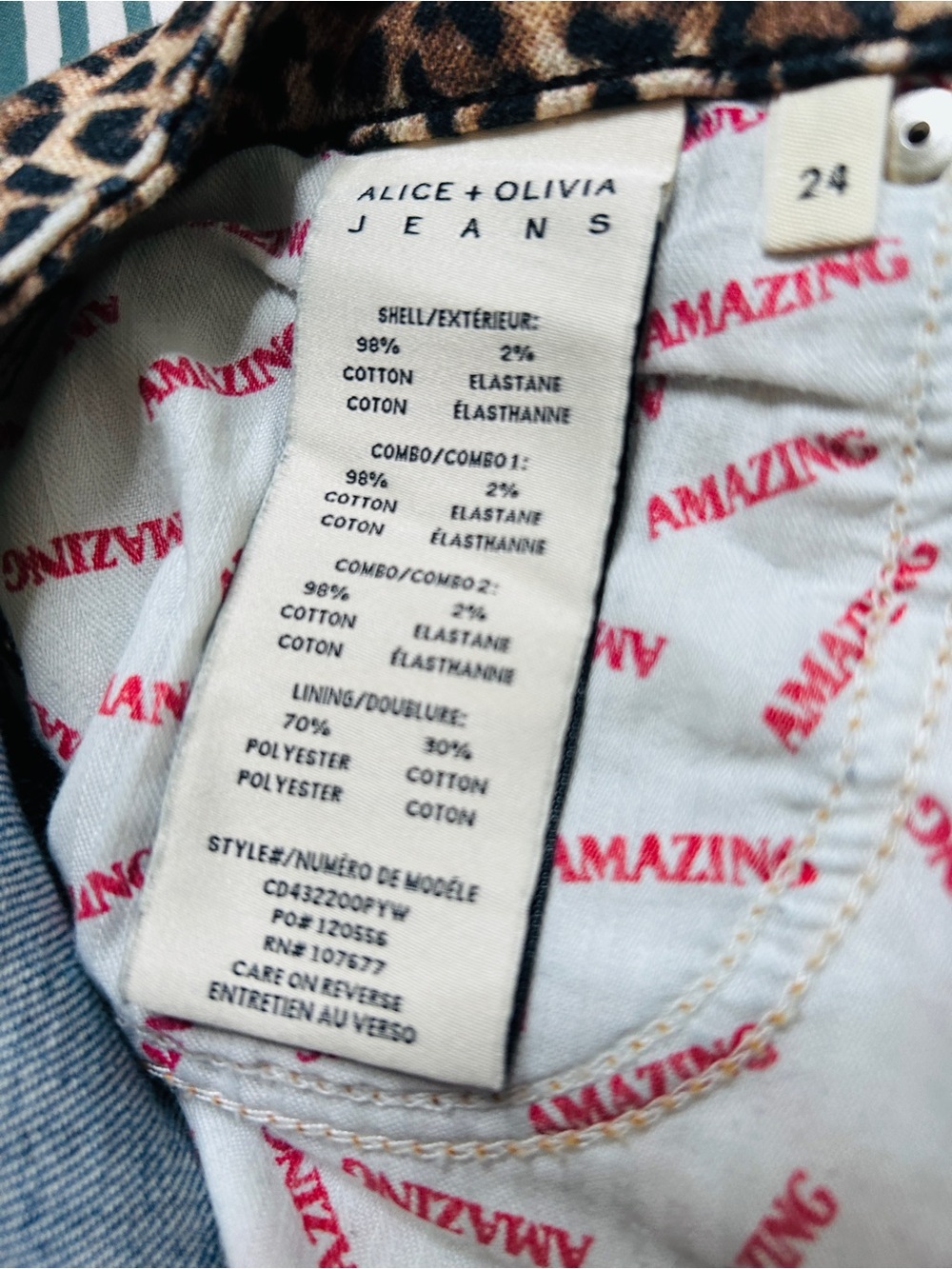 Alice + Olivia Leopard Zebra Trim Straight Crop Jeans 24 - Picture 9 of 12
